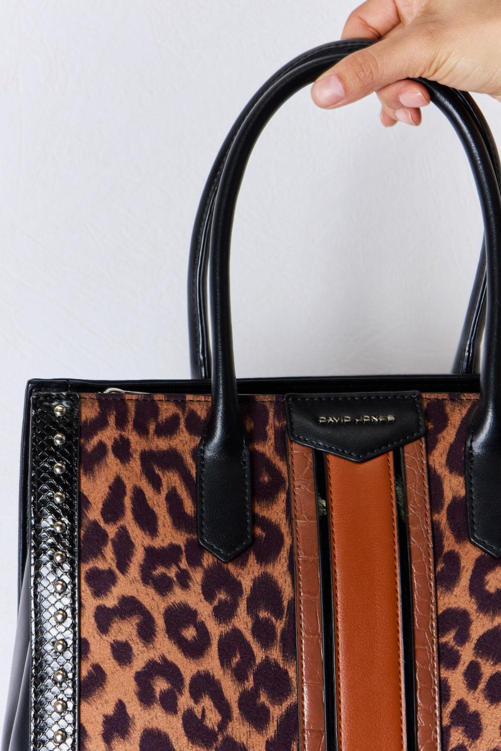 David Jones Leopard Contrast Rivet Handbag Carauana Store
