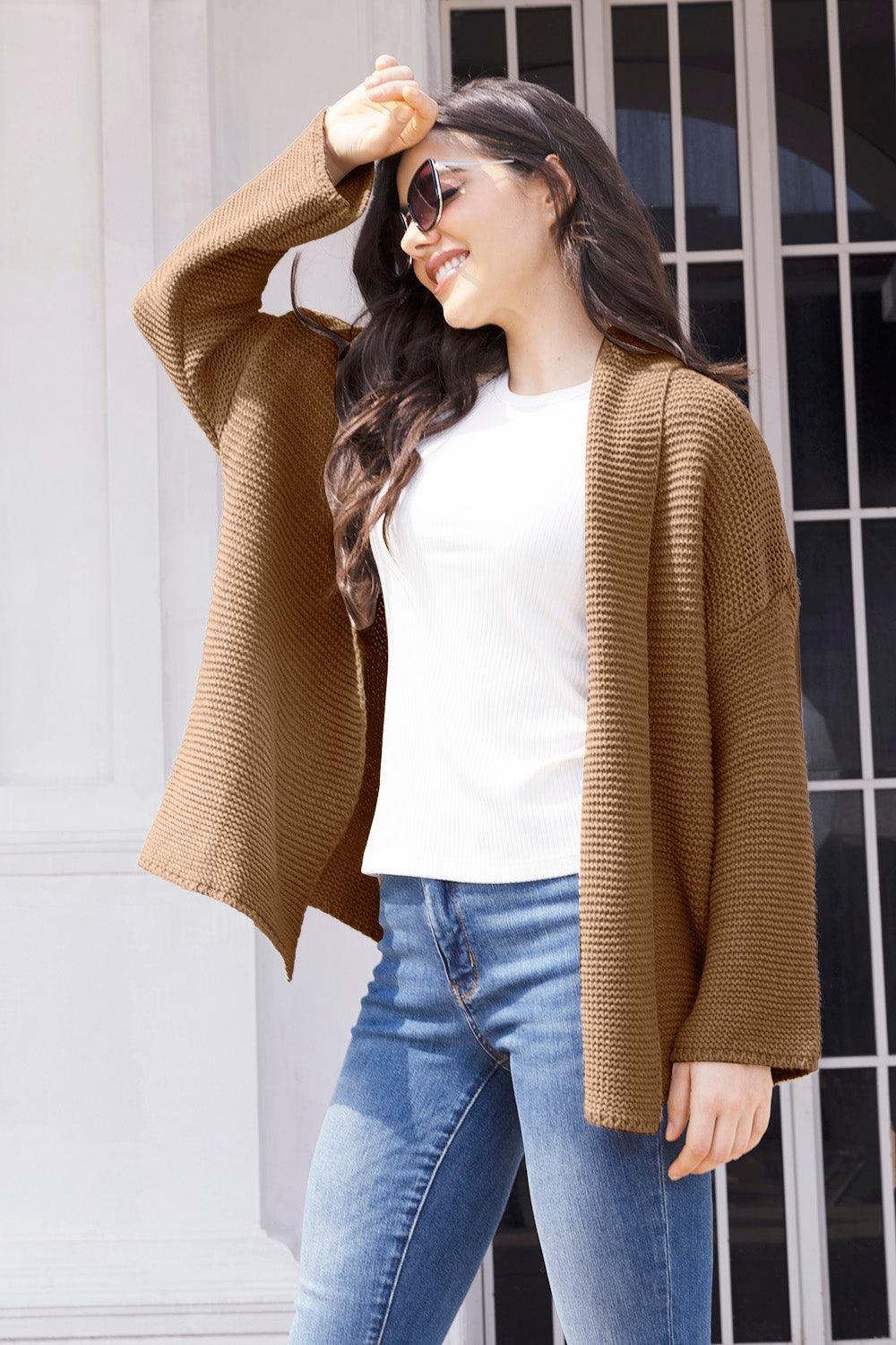 Tied Open Front Long Sleeve Cardigan Carauana Store