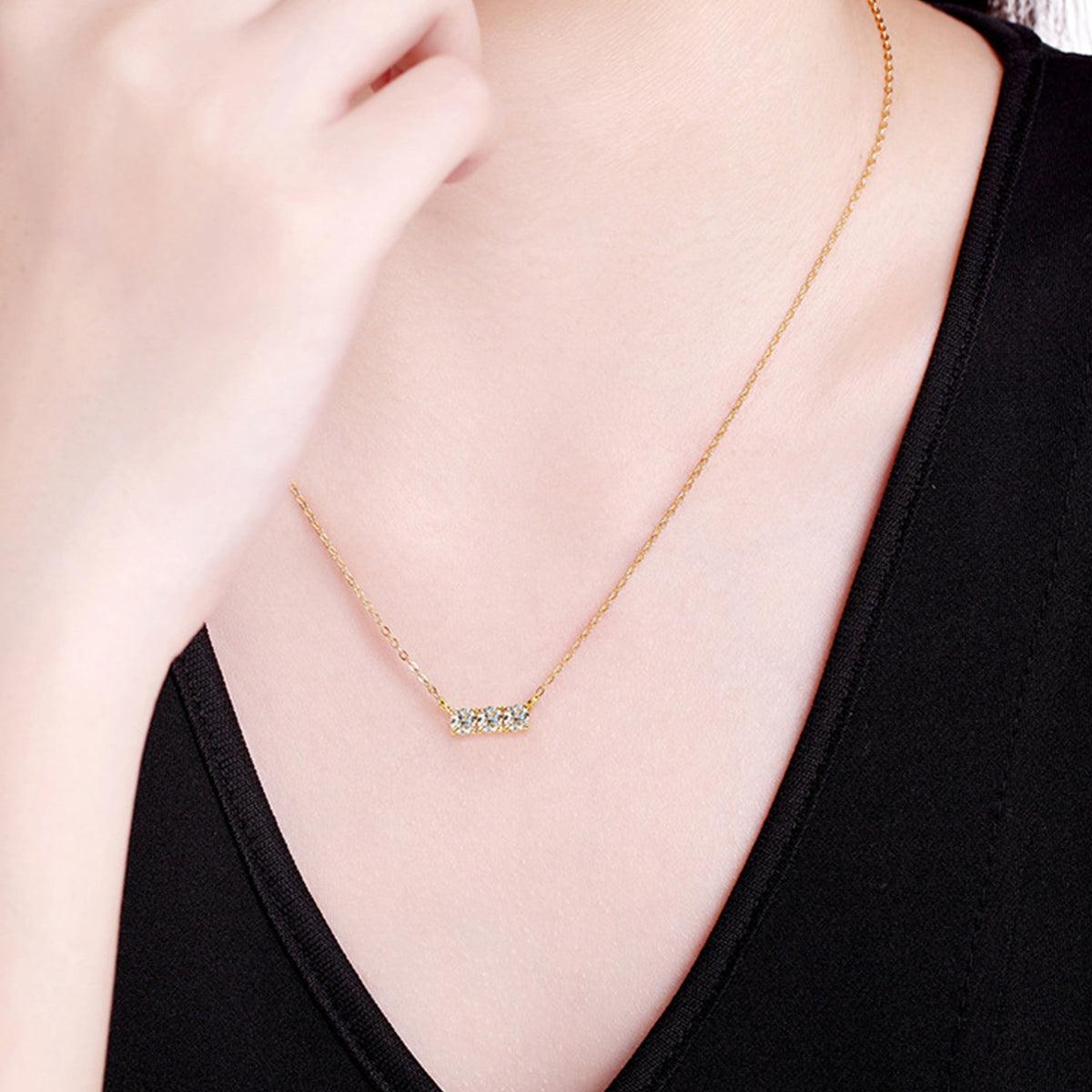 925 Sterling Silver Inlaid Moissanite Bar Necklace Carauana Store