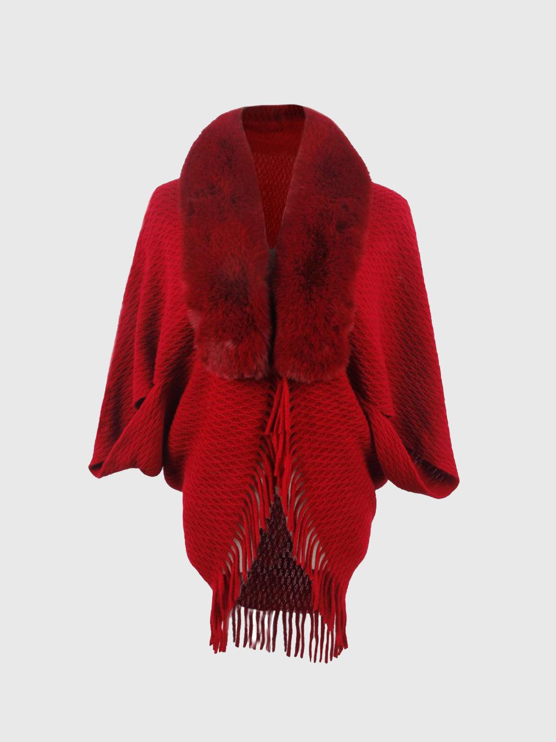 Open Front Fringe Hem Poncho Carauana Store