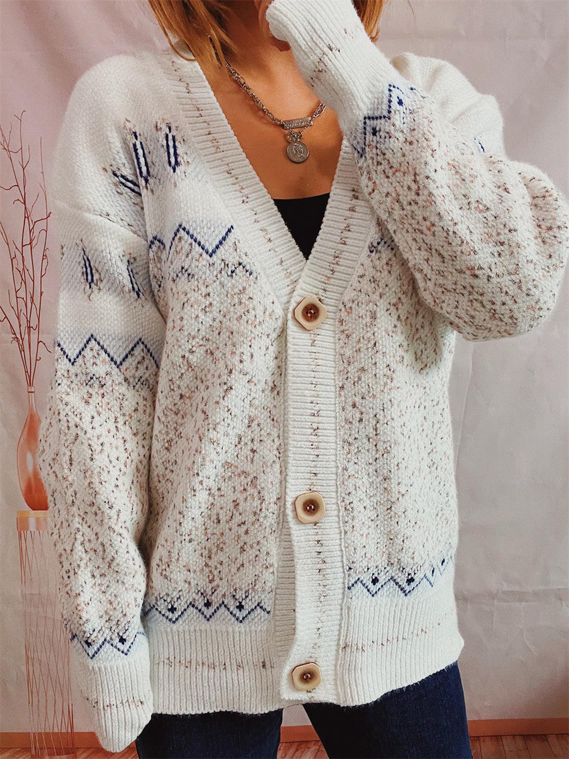 Geometric Button Front Long Sleeve Cardigan Carauana Store