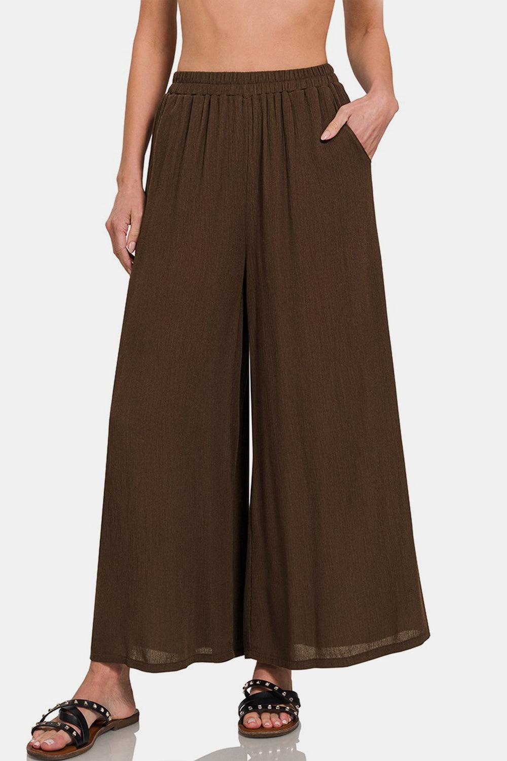 Zenana Woven Wide Leg Pants With Pockets Carauana Store