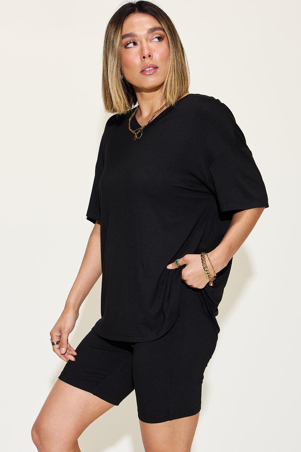 Basic Bae Full Size V-Neck Drop Shoulder Short Sleeve T-Shirt and Shorts Set Carauana Store