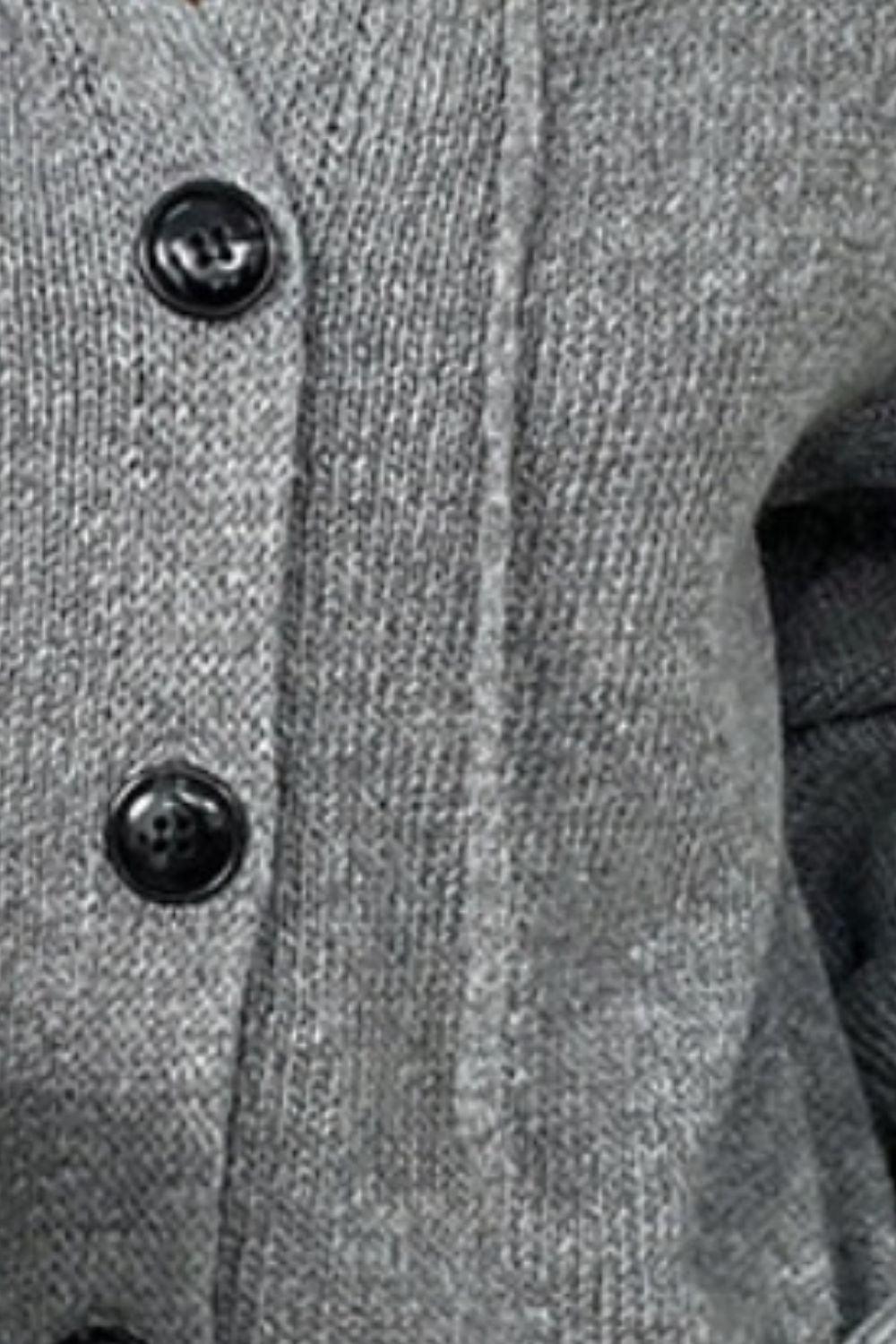 Drawstring Button Up Hooded Cardigan Carauana Store