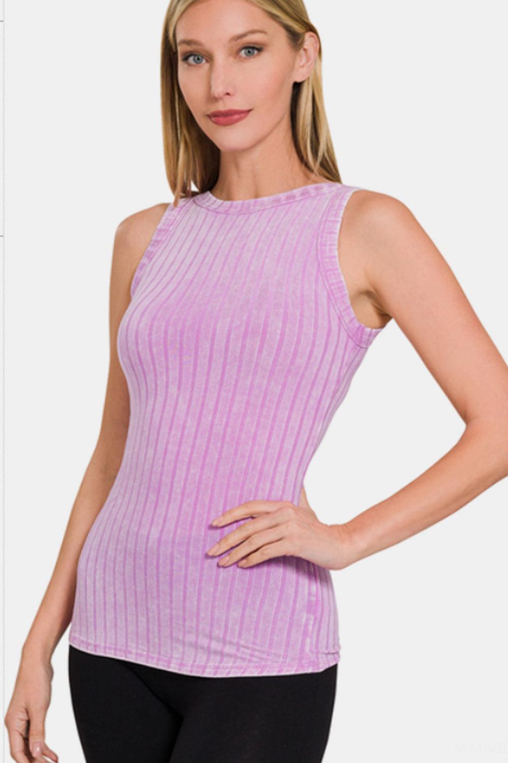 Zenana Ribbed Washed Round Neck Tank Carauana Store