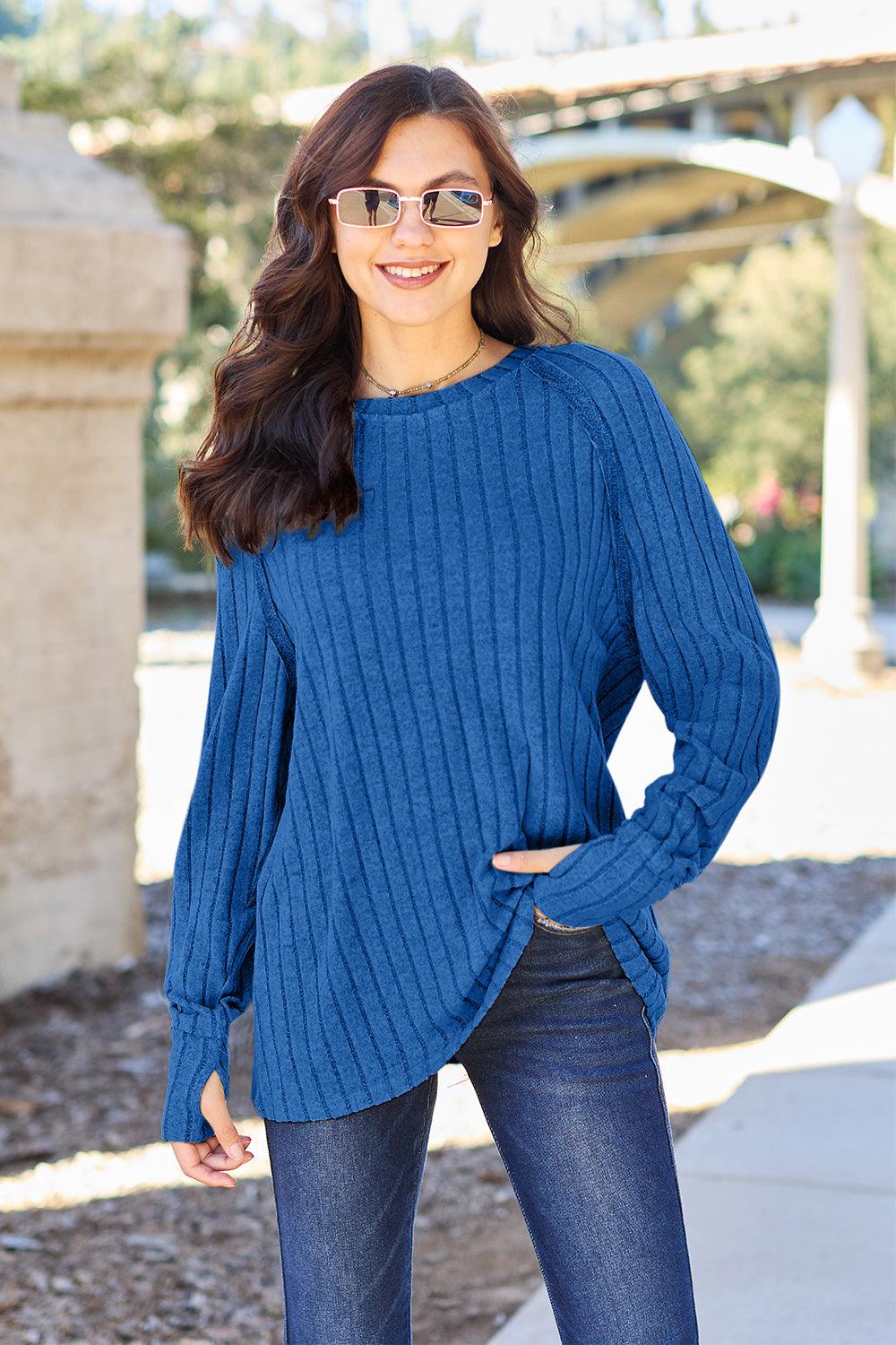 Basic Bae Full Size Ribbed Round Neck Long Sleeve Knit Top Carauana Store