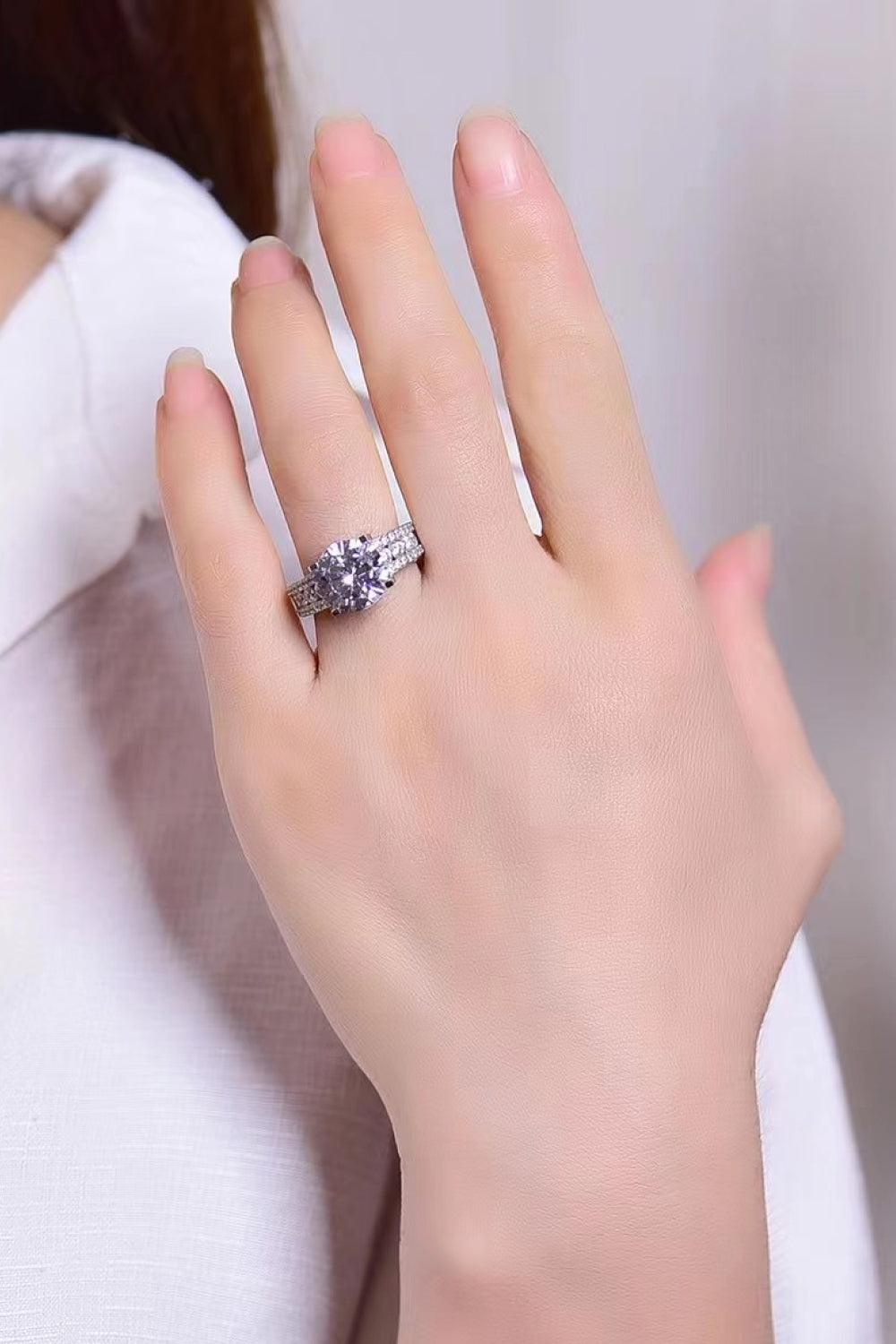 Platinum-Plated 5 Carat Moissanite Side Stone Ring Carauana Store