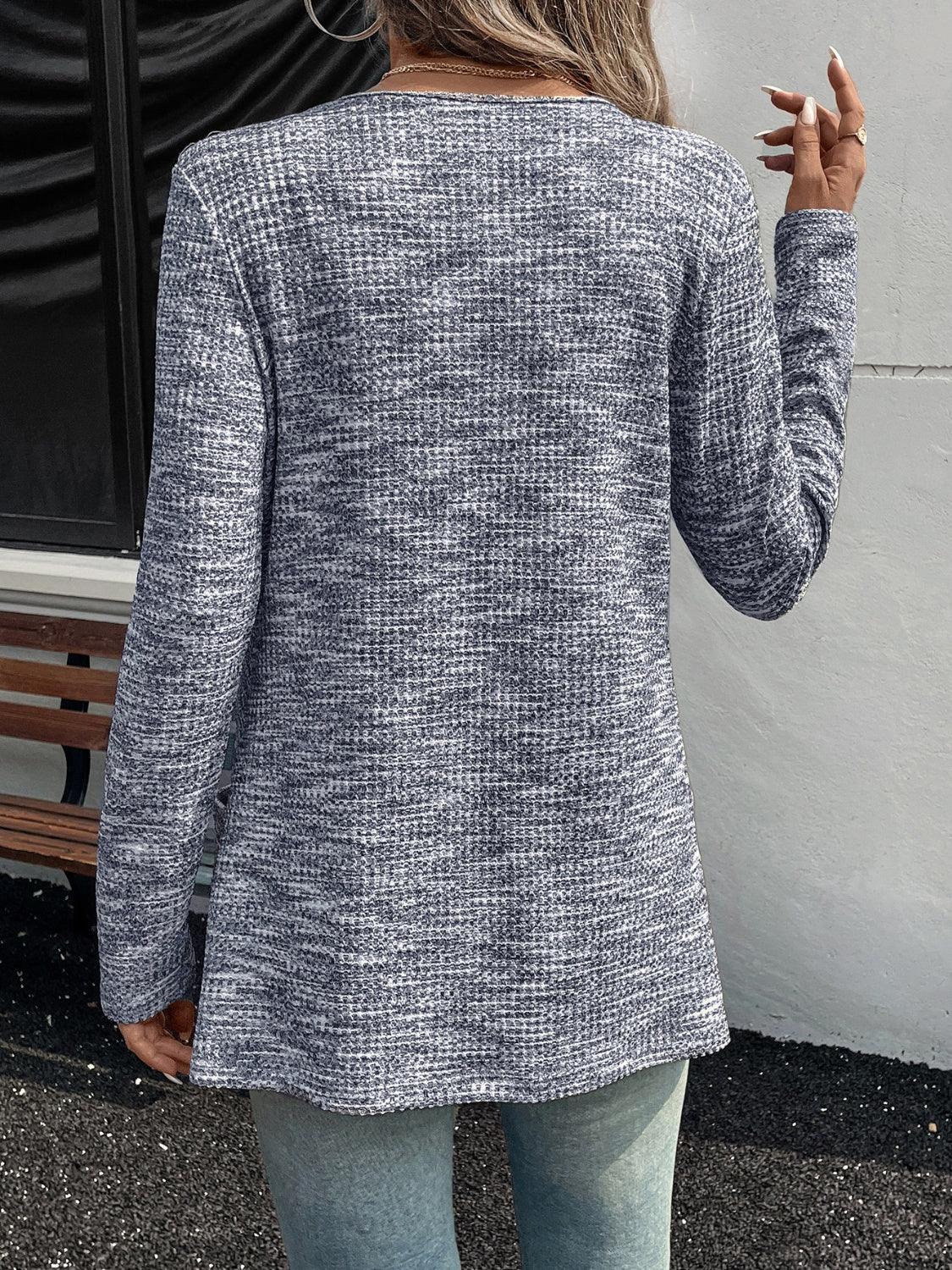 Heathered Open Front Long Sleeve Cardigan Carauana Store