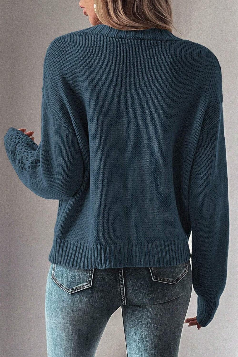 Openwork Button Up Long Sleeve Cardigan Carauana Store