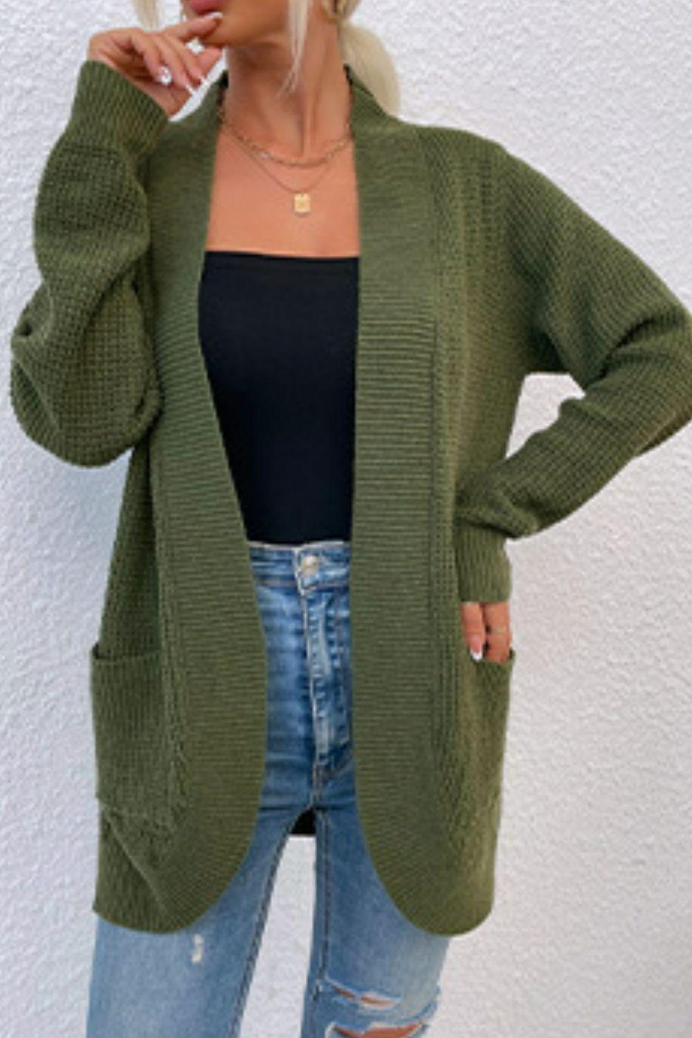 Open Front Rib-Knit Cardigan with Pockets Carauana Store