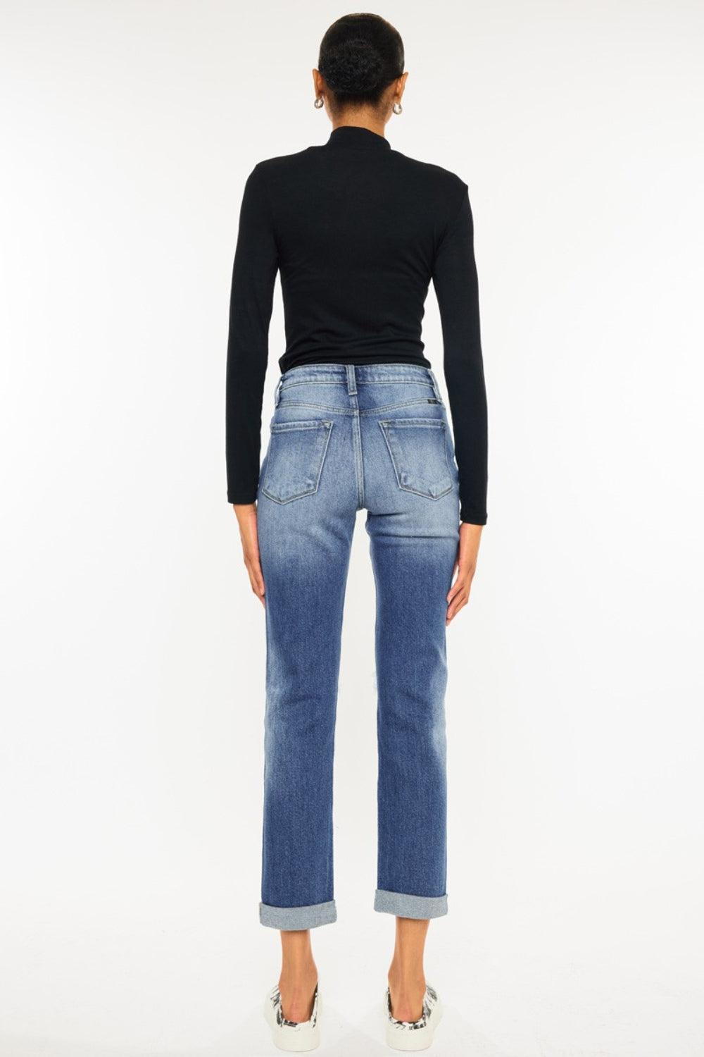 Kancan High Waist Distressed Hem Detail Cropped Straight Jeans Carauana Store