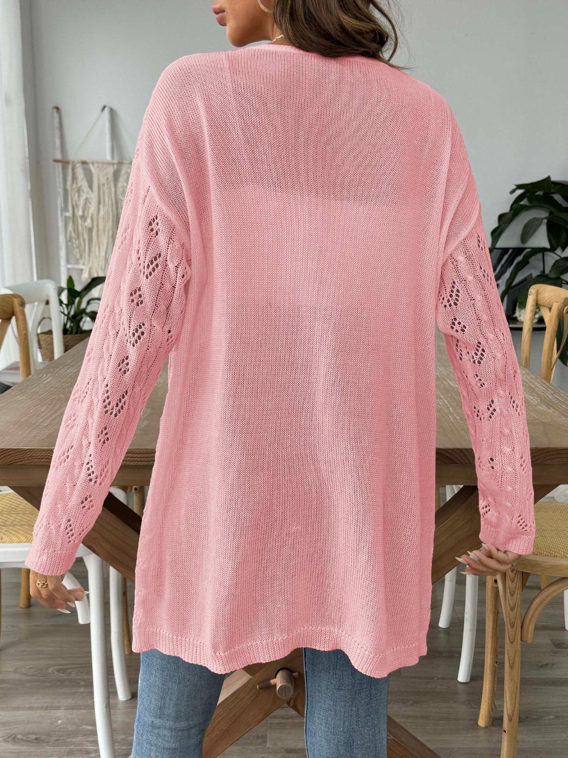 Openwork Open Front Long Sleeve Cardigan Carauana Store