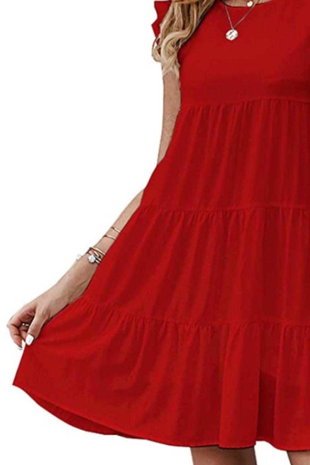 Ruffled Round Neck Cap Sleeve Mini Dress Carauana Store