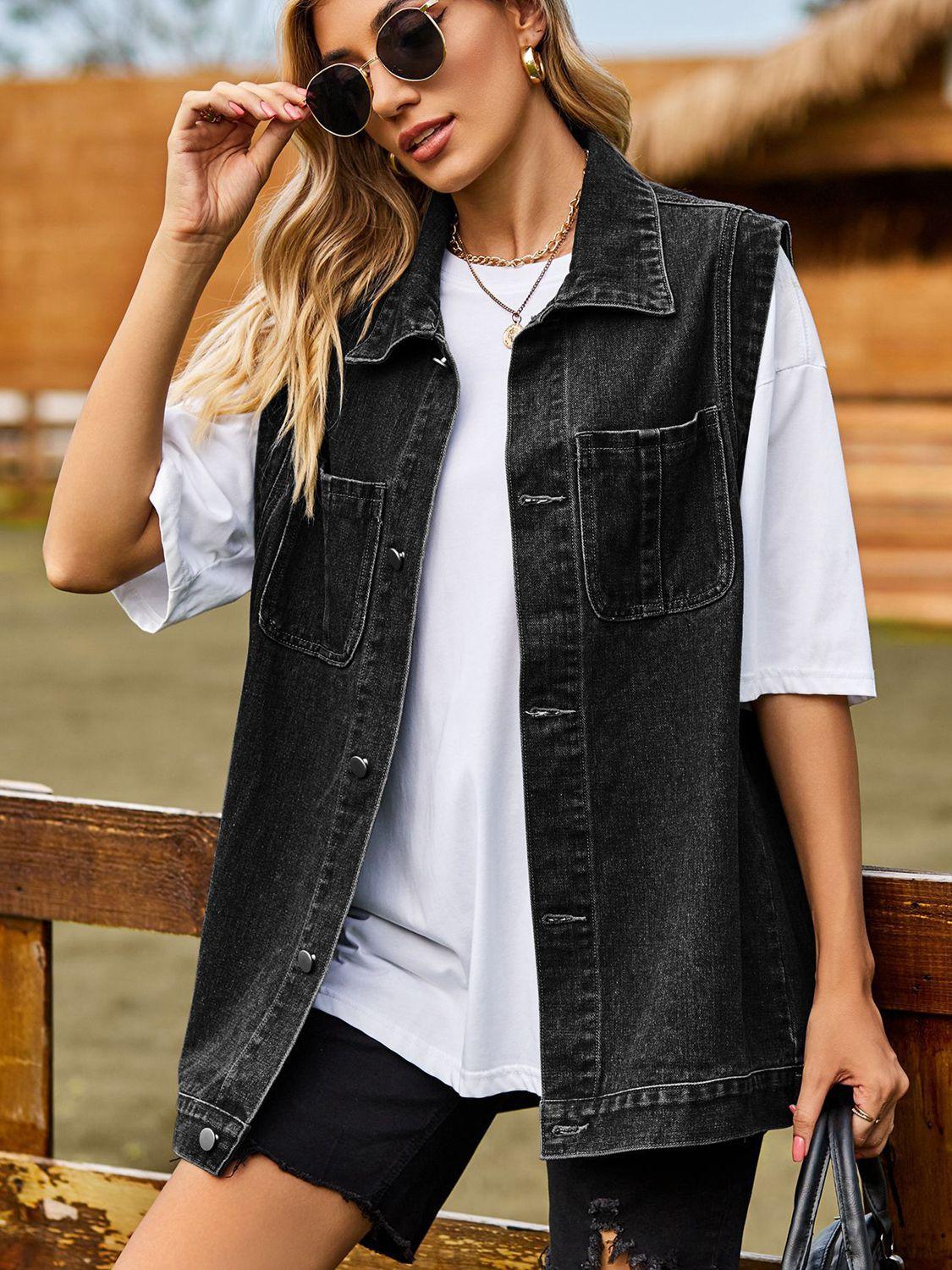 Button Down Denim Vest Carauana Store