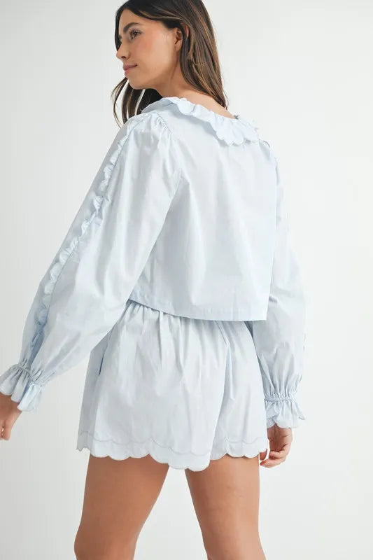 MABLE Long Sleeve Scallop Blouse and Shorts Set Carauana Store