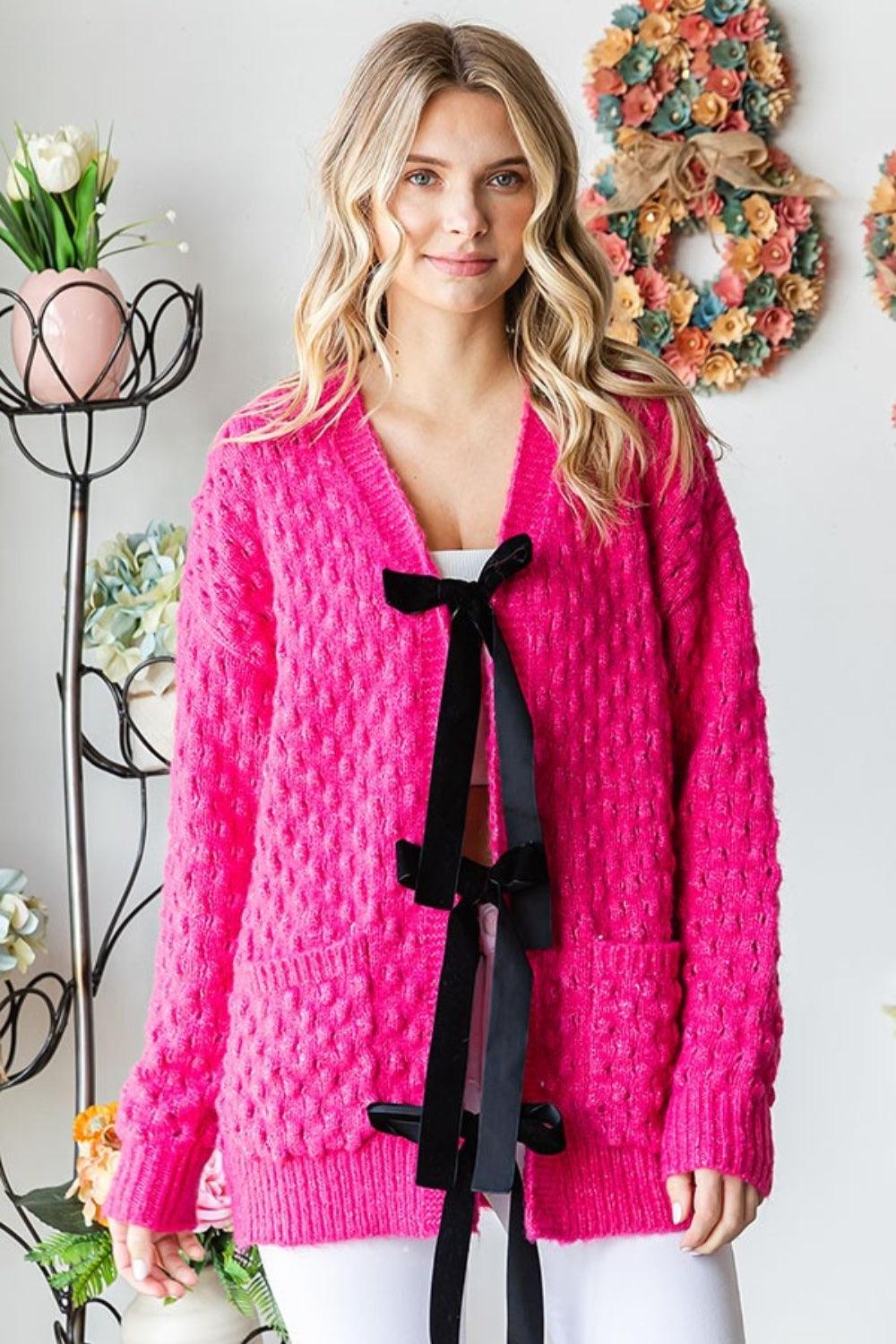 First Love Tie Closure Open Knit Cardigan Carauana Store