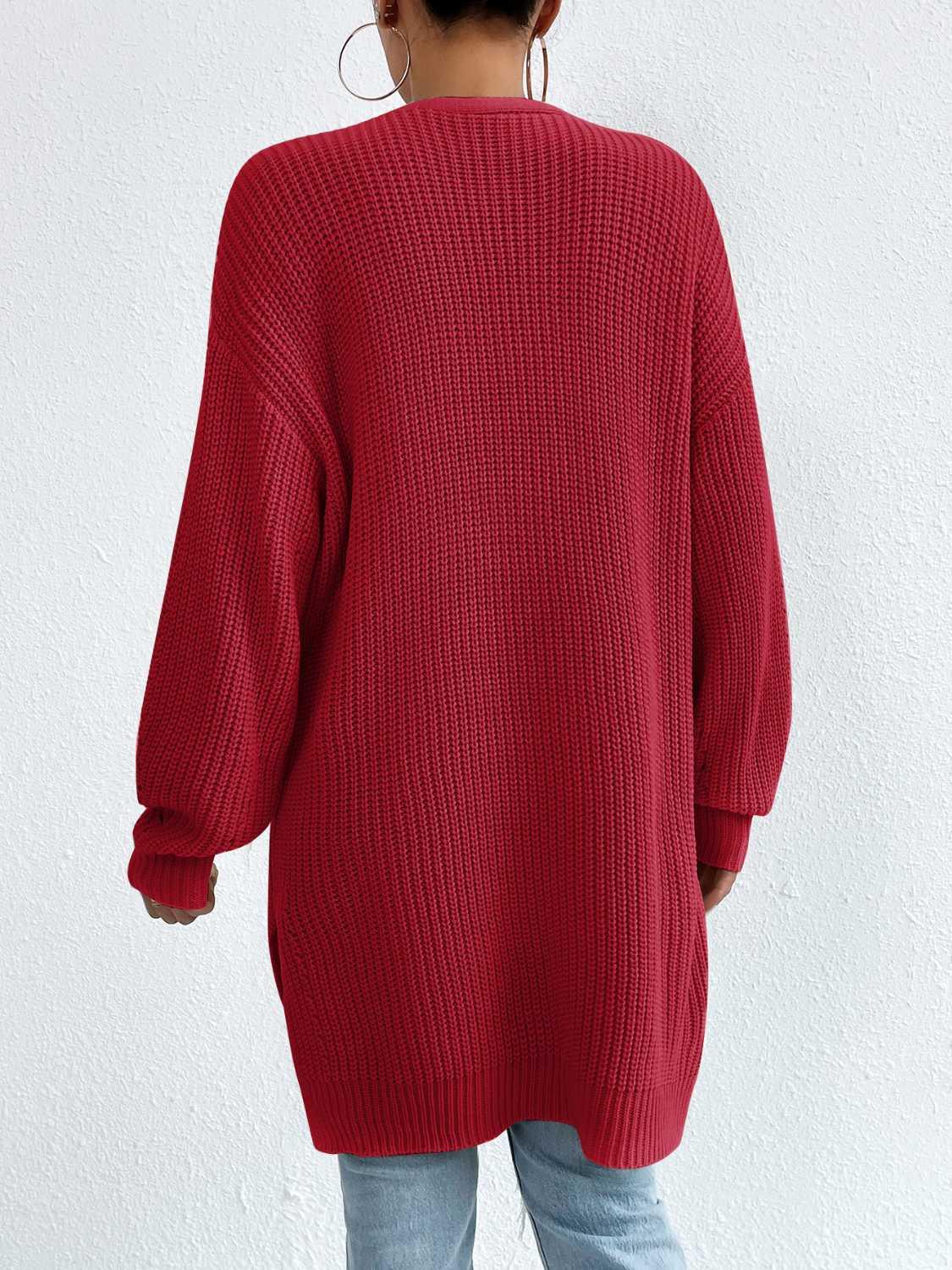 Open Front Dropped Shoulder Slit Cardigan Carauana Store