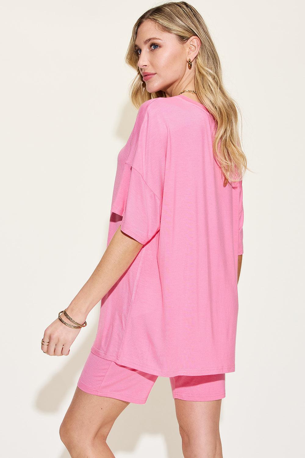 Basic Bae Full Size V-Neck Drop Shoulder Short Sleeve T-Shirt and Shorts Set Carauana Store