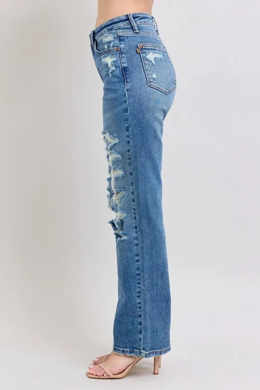 Judy Blue Full Size High Waist Heavy Destroy Straight Jeans Plus Size Carauana Store