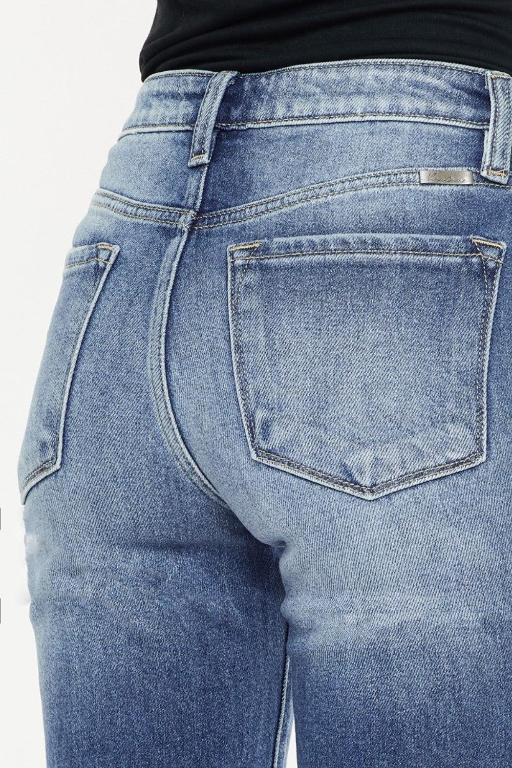 Kancan High Waist Distressed Hem Detail Cropped Straight Jeans Carauana Store