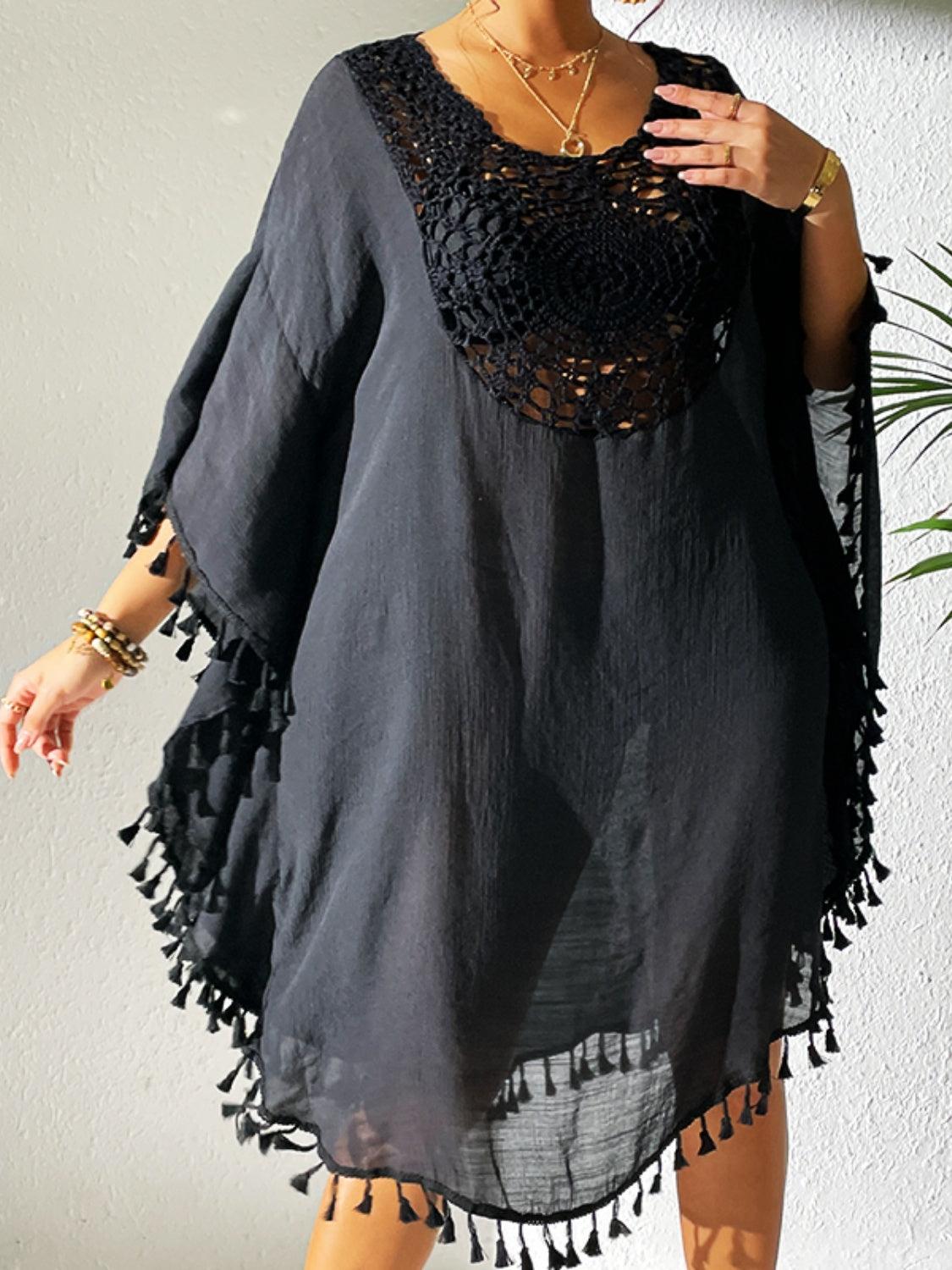 Tassel Cutout Scoop Neck Cover-Up Dress Carauana Store