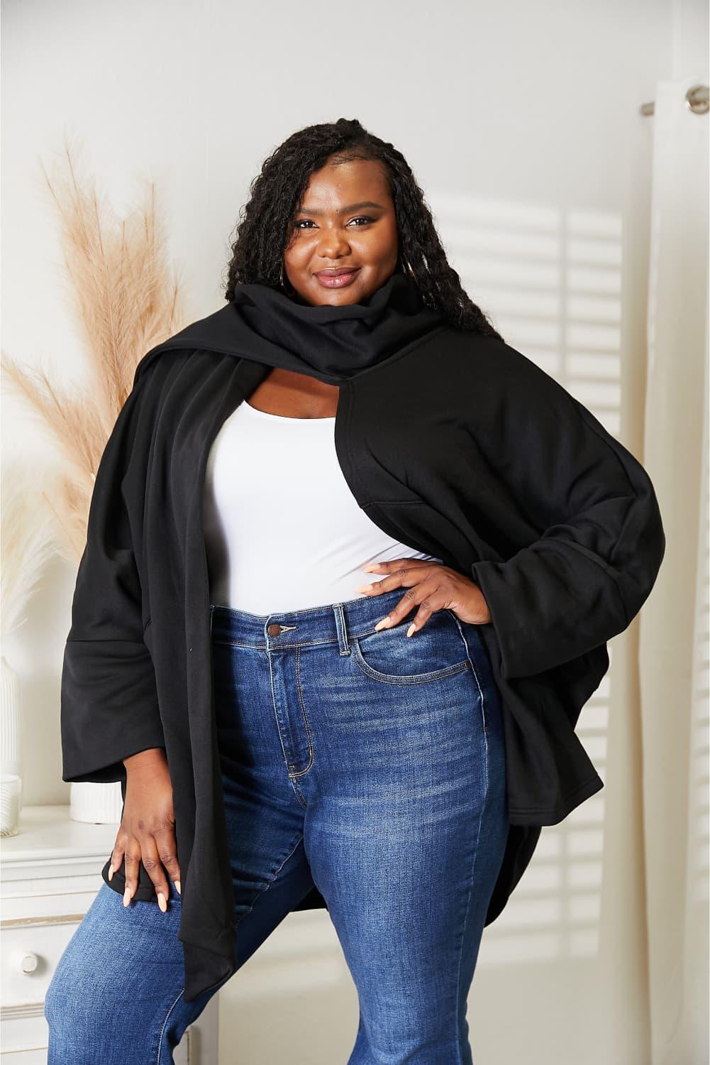 HEYSON Full Size Open Front Cardigan with Scarf Design Carauana Store
