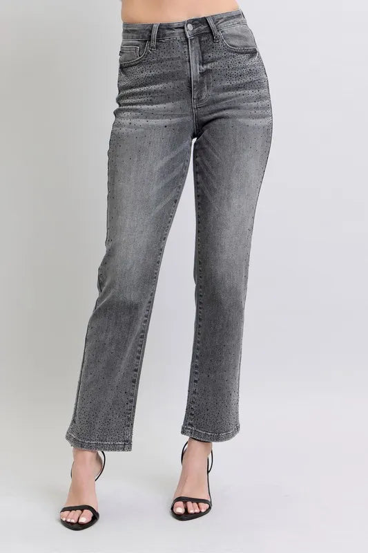 Judy Blue Full Size High Waist Rhinestone Straight Jeans Plus Size Carauana Store