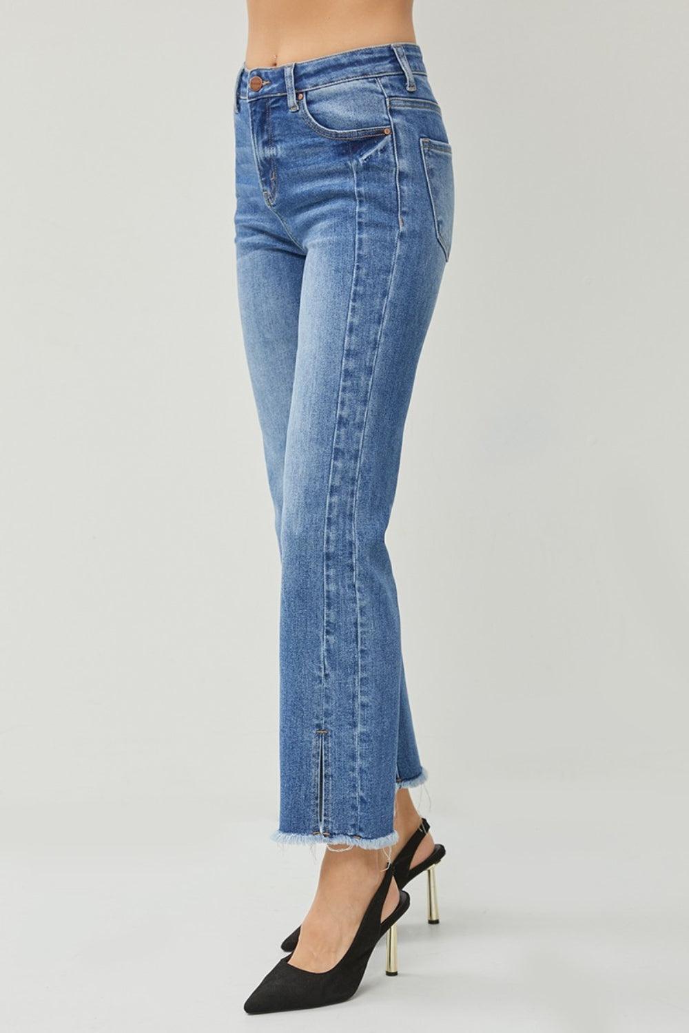 RISEN High Waist Raw Hem Slit Straight Jeans Carauana Store