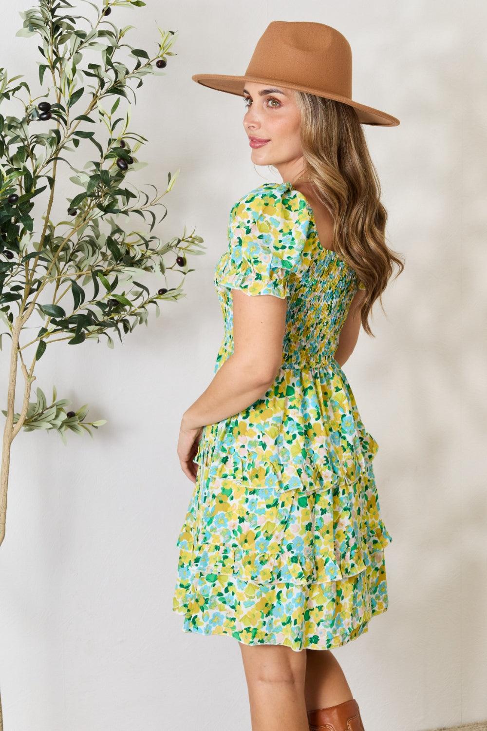 Double Take Smocked Scoop Neck Flounce Sleeve Mini Dress Carauana Store