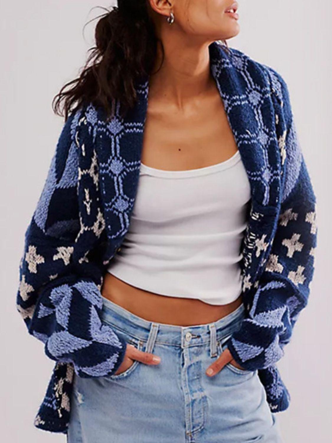Collared Neck Long Sleeve Cardigan Carauana Store