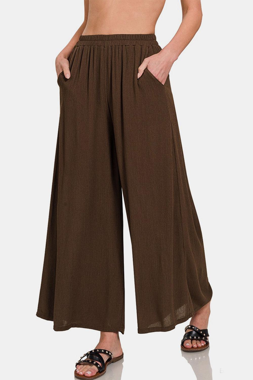 Zenana Woven Wide Leg Pants With Pockets Carauana Store