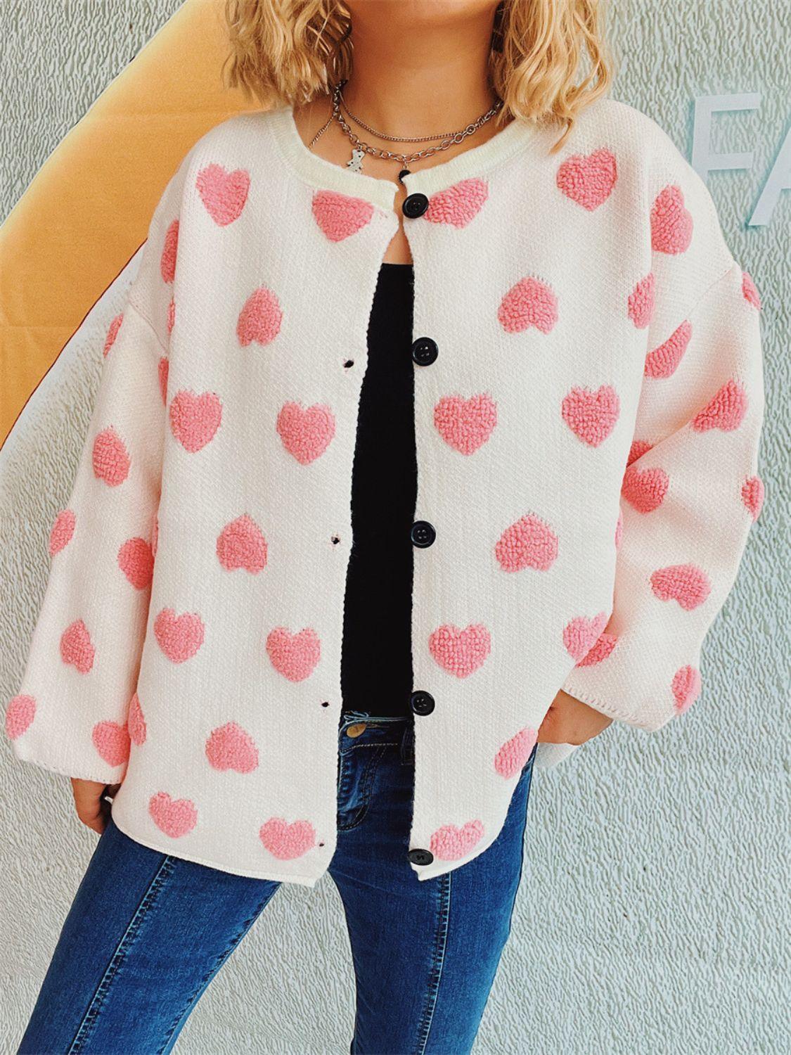 Heart Button Up Long Sleeve Cardigan Carauana Store