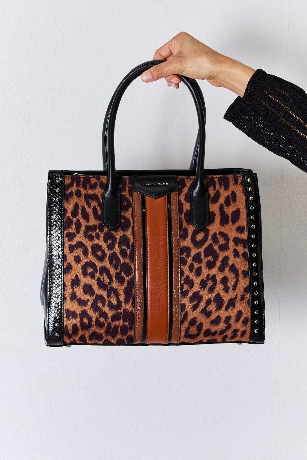 David Jones Leopard Contrast Rivet Handbag Carauana Store