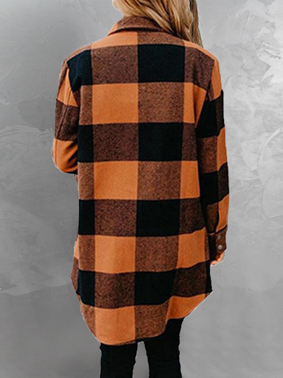 Plaid Snap Down Long Sleeve Jacket Carauana Store