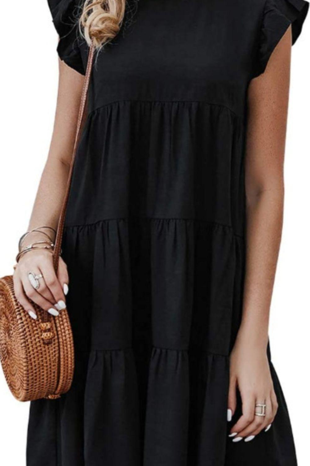 Ruffled Round Neck Cap Sleeve Mini Dress Carauana Store