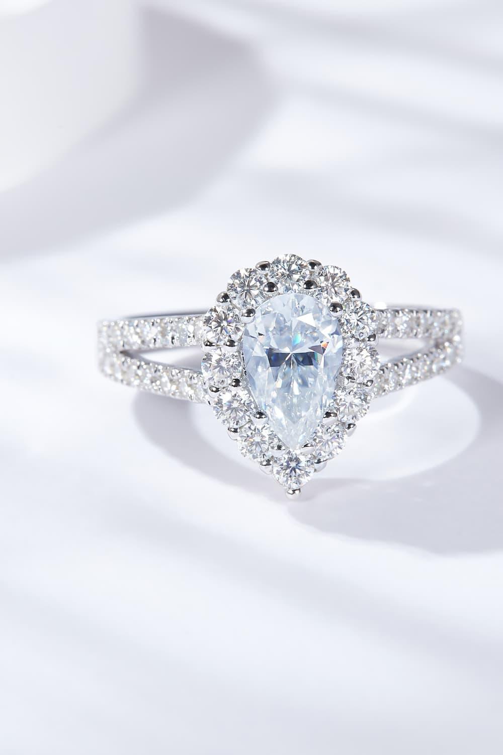 1 Carat Moissanite Teardrop Split Shank Ring Carauana Store