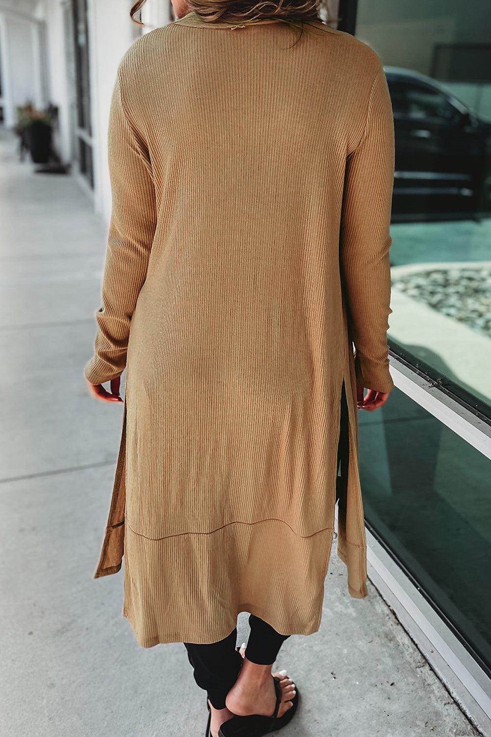 Button Up High-Low Long Sleeve Slit Cardigan Carauana Store