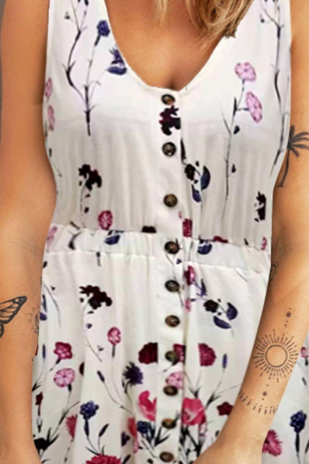 Double Take Scoop Neck Buttoned Sleeveless Magic Dress with Pockets Carauana Store