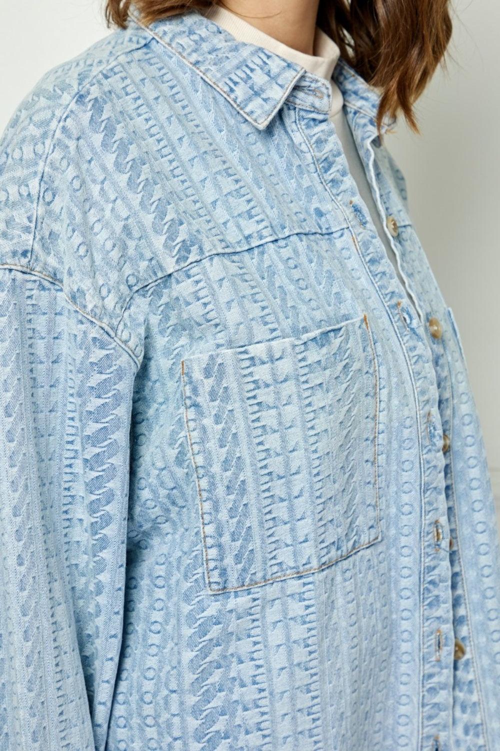 Veveret Button Up Dropped Shoulder Denim Top Carauana Store