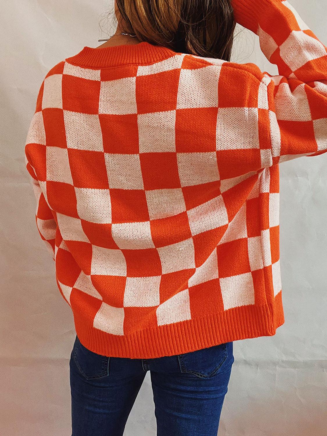 Checkered Open Front Button Up Cardigan Carauana Store
