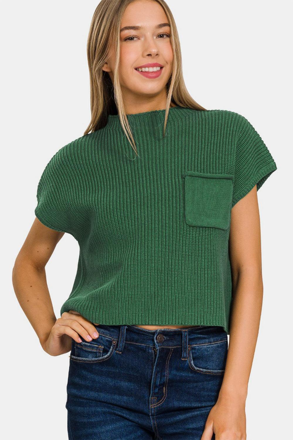 Zenana Mock Neck Short Sleeve Cropped Sweater Carauana Store