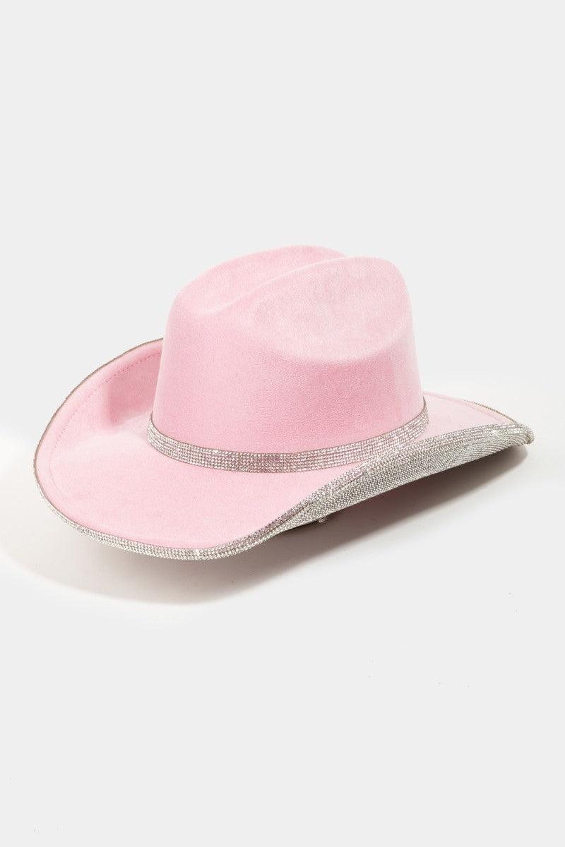 Fame Pave Rhinestone Trim Faux Suede Hat Carauana Store