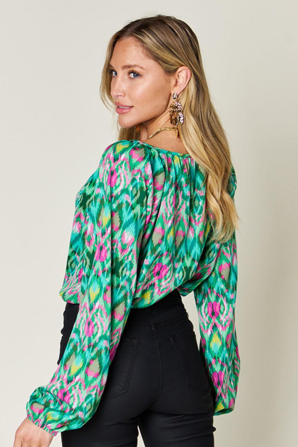 Double Take Full Size Printed Balloon Sleeve Blouse Carauana Store