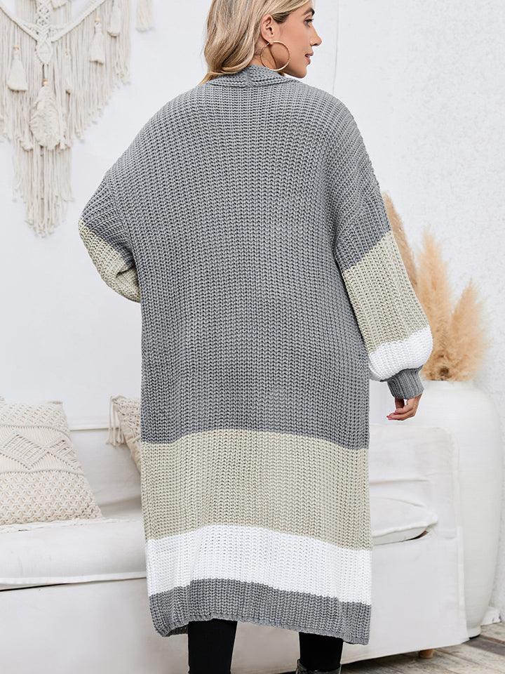 Color Block Long Sleeve Pocketed Cardigan Carauana Store