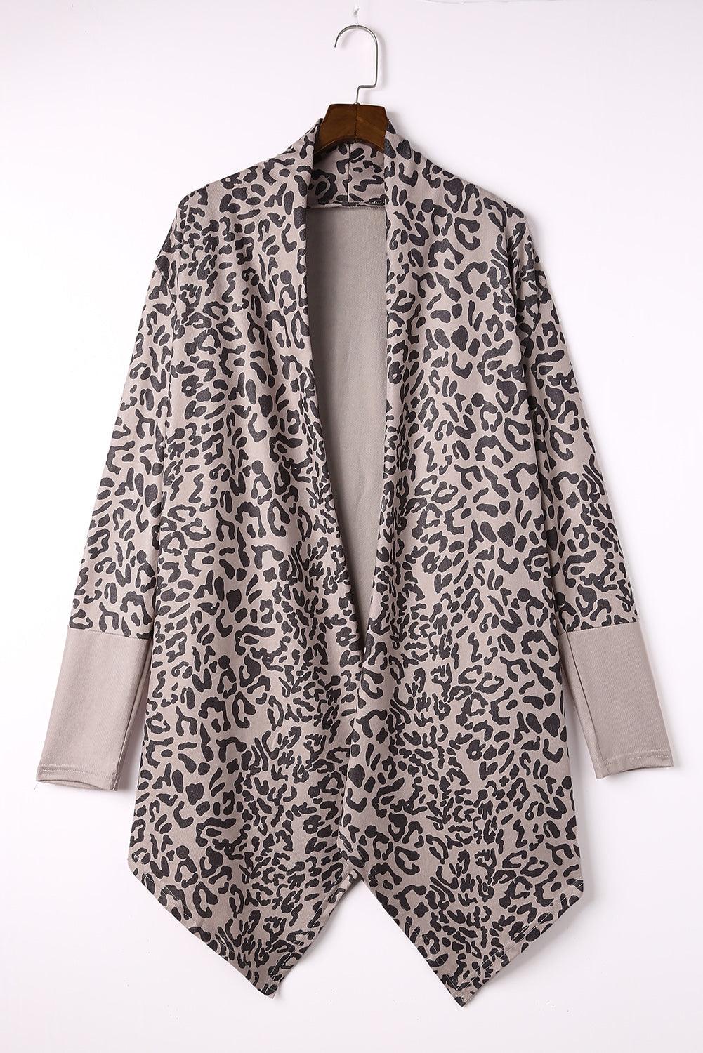 Leopard Open Front Long Sleeve Cover-Up Carauana Store
