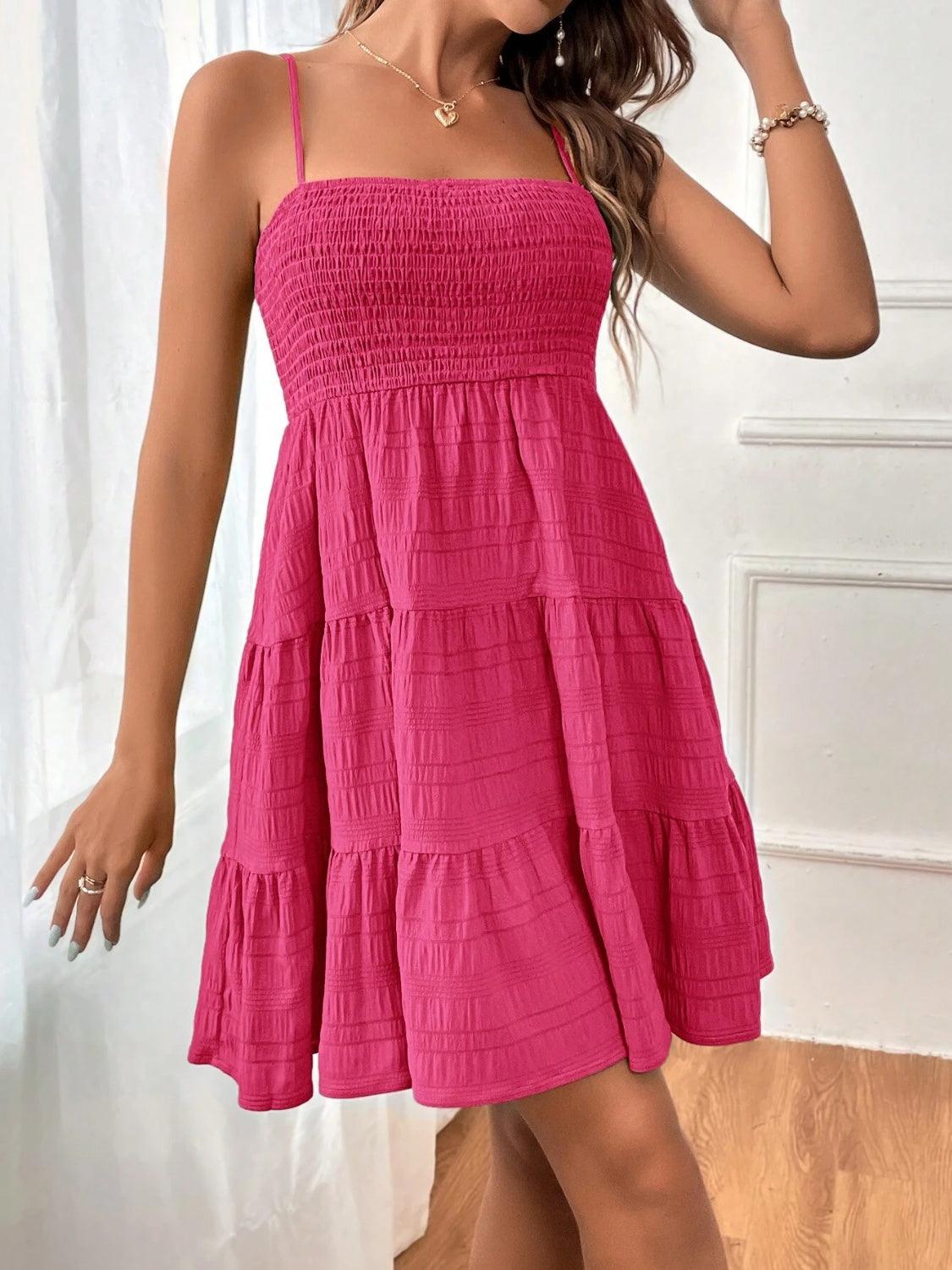 Smocked Tiered Sleeveless Mini Dress Carauana Store