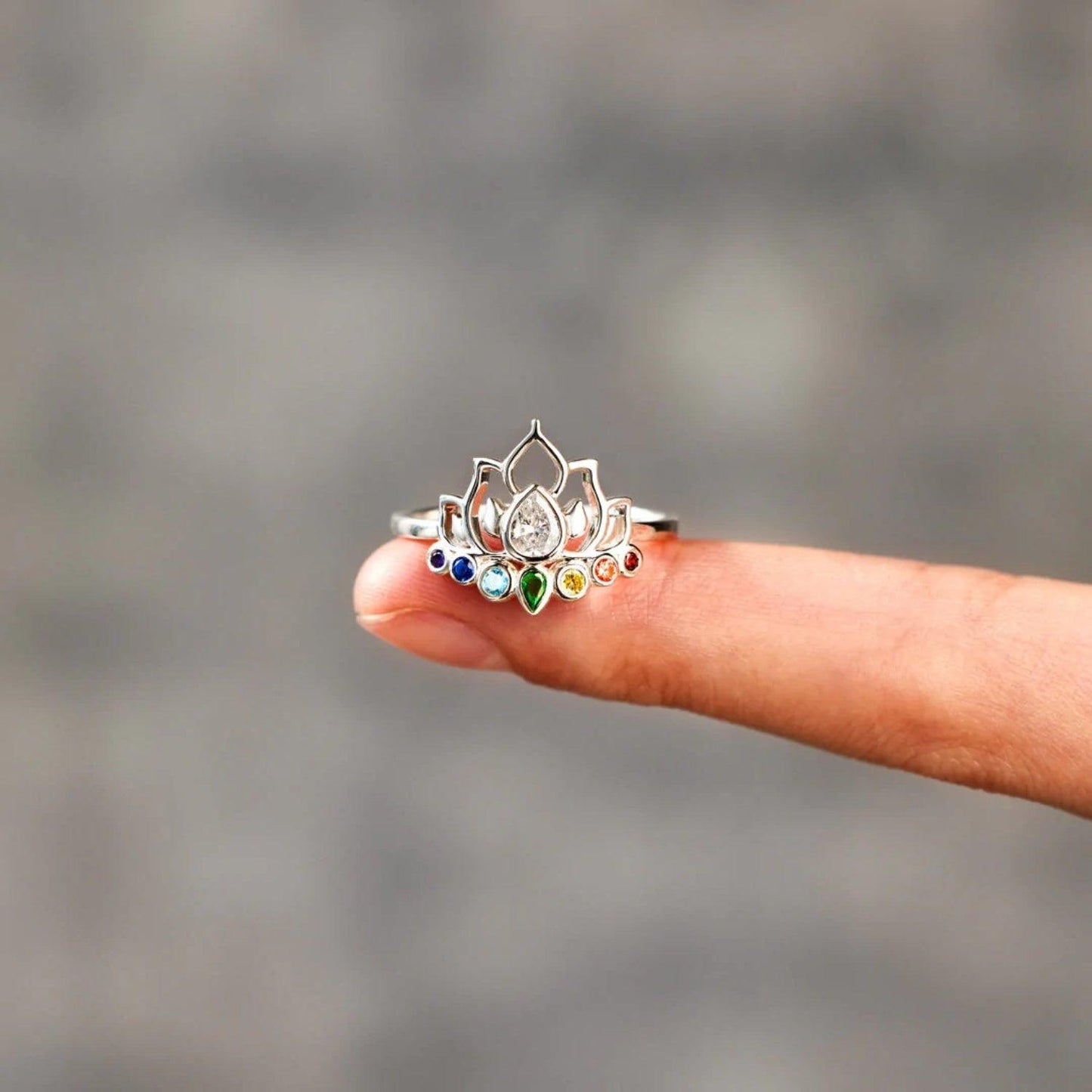925 Sterling Silver Inlaid Zircon Lotus Shape Ring Carauana Store