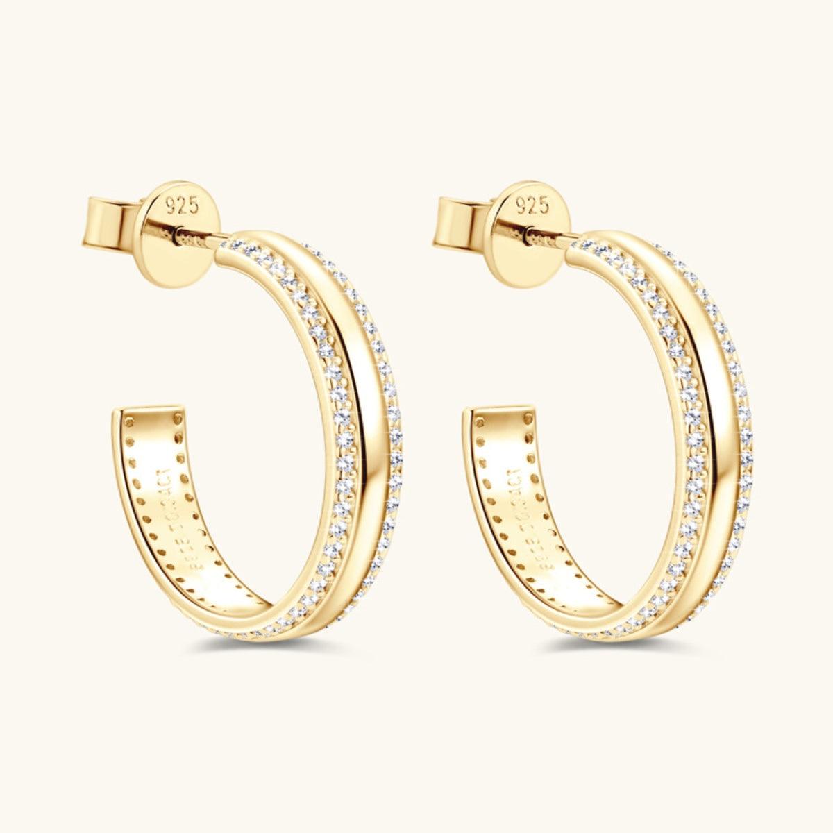 925 Sterling Silver Inlaid Moissanite C-Hoop Earrings Carauana Store