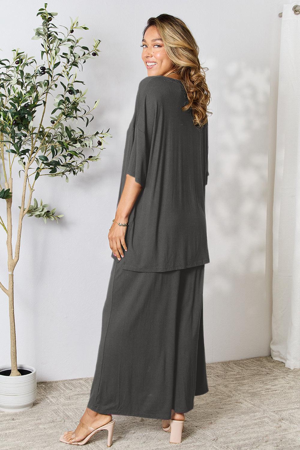 Double Take Full Size Round Neck Slit Top and Pants Set Carauana Store
