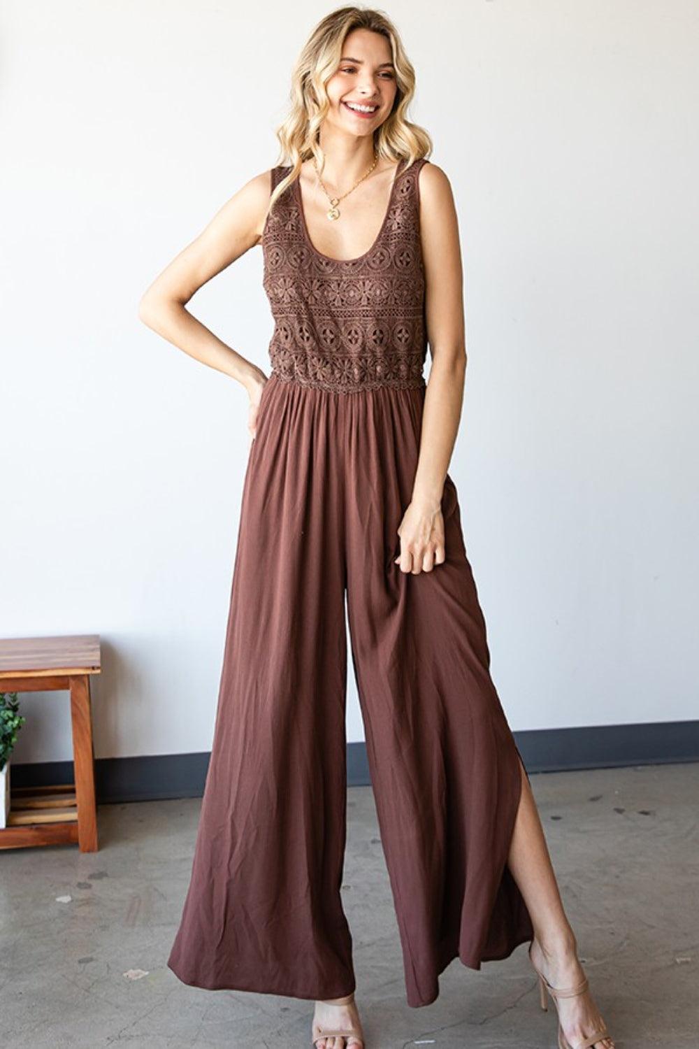 First Love Tie Back Sleeveless Slit Wide Leg Jumpsuit Carauana Store